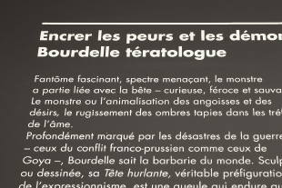 Beschriftung der Ausstellung "Le Broyeur de Sombre" im Musée Bourdelle Le Broyeur de Sombre